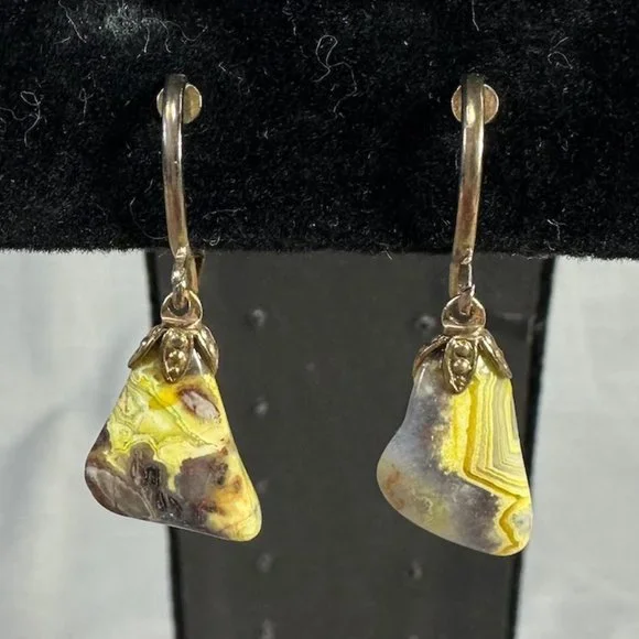 Vintage Bumblebee Jasper Clip On Earrings - Picture 5 of 13